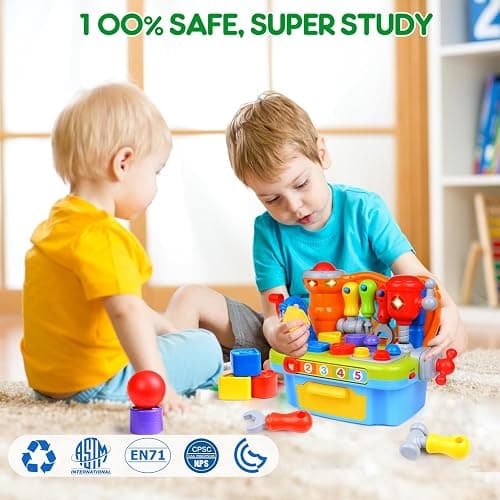 ORWINE Toys for 1 Year Old Boy, Musical Toddler Tool Bench, Montessori Educational Toys with Sound Lights Effect, Shape Sorter, One Year Old Boy Birthday Gift, Engineer Pretend Play Workbench thumbnail 8
