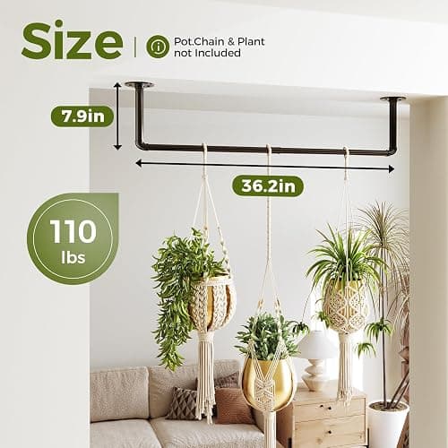 Bamworld Hanging Planters for Indoor Plants Plant Hanger Indoor Hanging Plants Rod 36.2in Window Plant Shelves Metal Rod Pot/Chain/Plant Not Included thumbnail 2