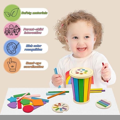 3 in 1 Wooden Shape Color Sorting Toddler Travel Toy 12 to 36 Months, Educational Sensory Learning Toys, Holiday Birthday Gifts for Kids (Original) thumbnail 3