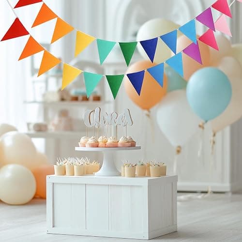 Alainzeo 48pcs Rainbow Pennant Banner, Triangle Bunting Flag Banners for Birthday Party Decoration, Baby Shower, Classroom Decor, Reusable Triangle Flags Bunting, Colorful thumbnail 4