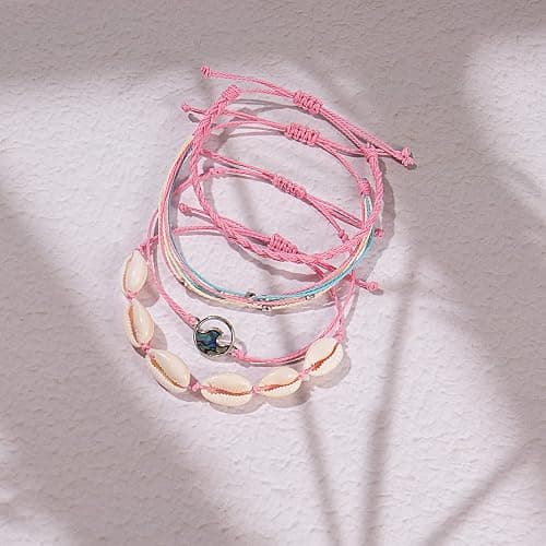 Boho Wave Shell Beaded String Bracelets Cute Braided Summer Beach Jewelry | Adjustable Stackable Friendship Gifts Abalone Cowrie Waterproof Thread Plus Size Layered Surfer Accessories for Women thumbnail 4