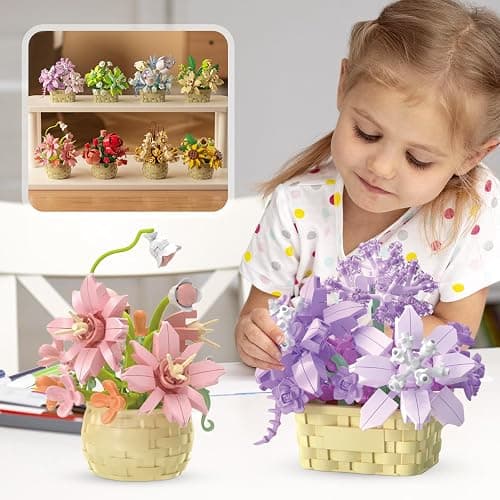 SJIADA 8 Pieces Flower Block Set- 1361 Pieces, Plant and Succulent Toys，Birthday Gift for Women and Girls As a Decoration or Adult Block Toy thumbnail 2
