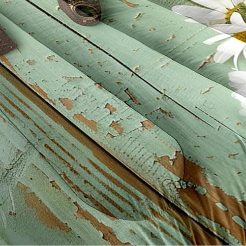 CCoutueChen Teal Rustic Farmhouse Bedding Set Queen Size, Country Wooden Barn Door Comforter for Western Horseshoe Daisy Decor, Suitable for Kids Girls Teen Cowboys Cowgirls,2 Pillowcases/90 * 90 thumbnail 6