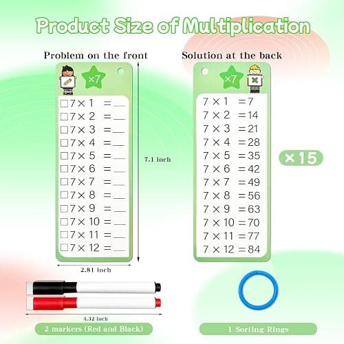 Kiadekoce Multiplication Flash Cards 0-12, 15PCS Times Table Flash Cards Chart, with Dry Erase Markers Sorting Ring, 1st, 2nd, 3rd Grades Educational Math Multiplication Game for Kids Classroom Home - A-Multiplication thumbnail 3