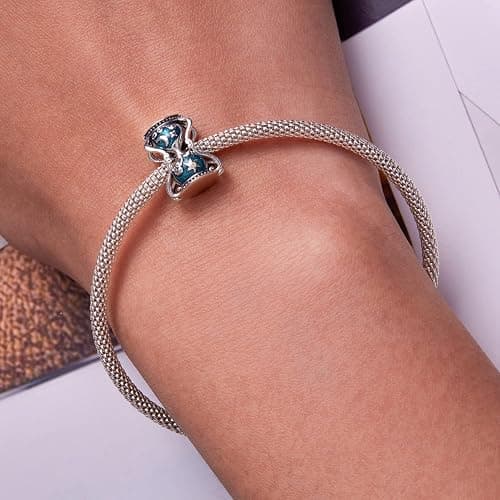 Sun & Moon Hourglass Charm 925 Sterling Silver Charm Fits for Pandora Bracelet Necklace, Cubic Zirconia, Created Cubic Zirconia thumbnail 9