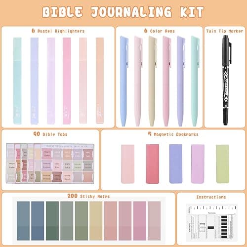 NIGHTNOOK Bible Journaling Kit, Include 6 Bible Highlighters and 6 Pens No Bleed, 90 Laminated Bible Tabs, Magnetic Bookmarks, Sticky Notes, Study Supplies Essentials Set for Women & Men thumbnail 2