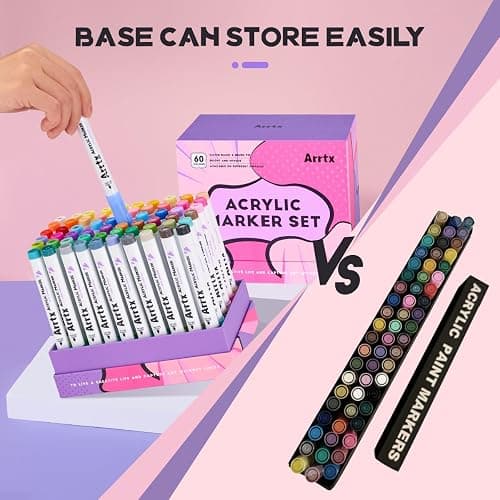 Arrtx Paint Markers Paint Pens 60 Colors, Acrylic Pens for Artists Adults Coloring Drawing Cartoon Anime Comic - Brush Tip for Rock, Wood, Canvas, DIY Crafts Making Art Supplies thumbnail 4