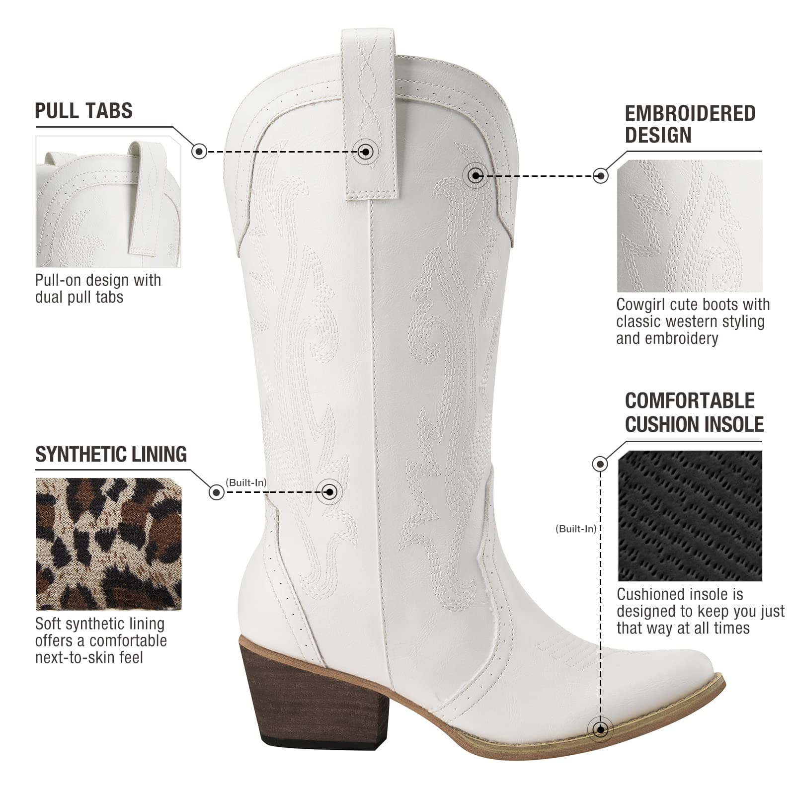 HISEA Rollda Cowboy Boots Women Western Boots Cowgirl Boots Ladies Pointy Toe Fashion Boots - 7.5 White thumbnail 3