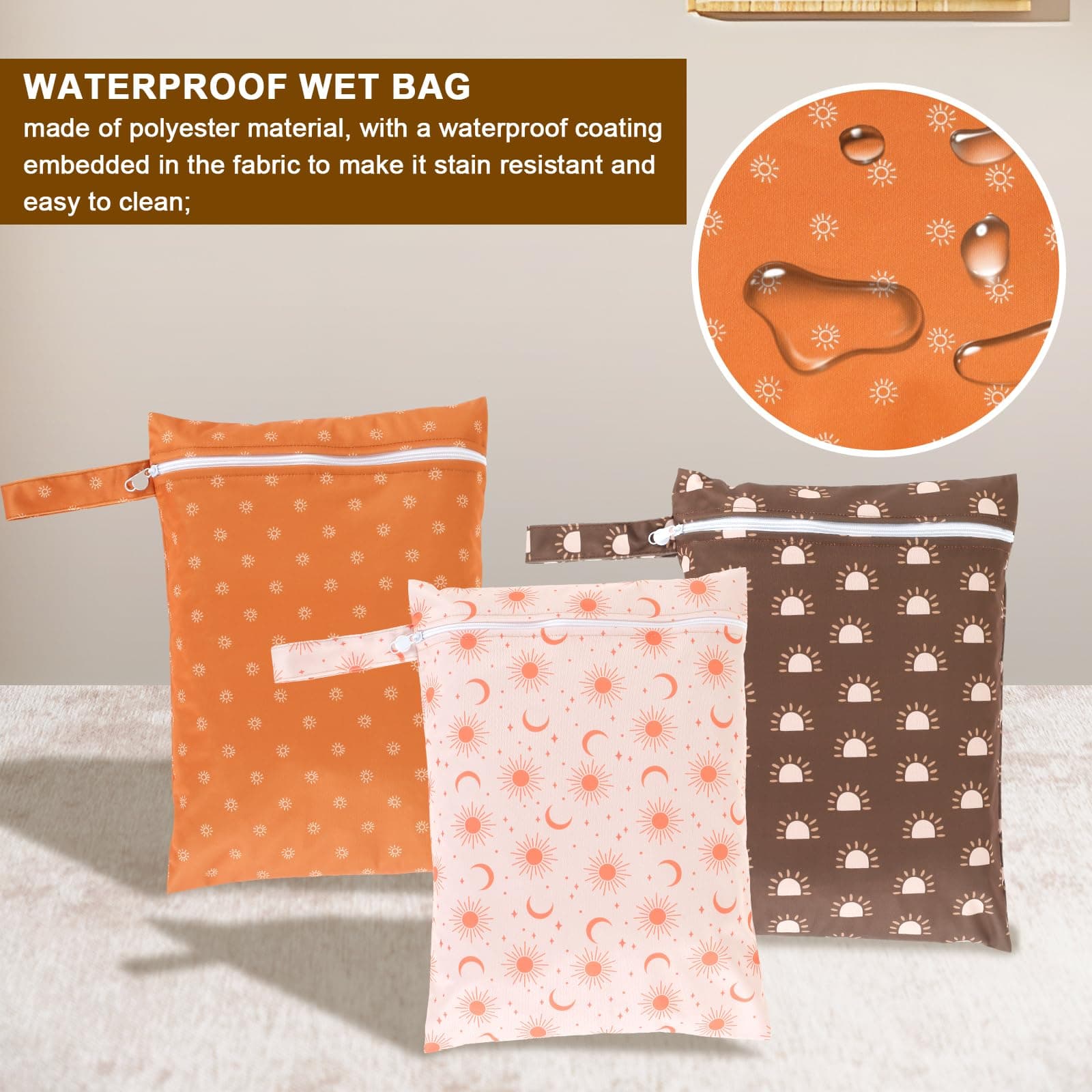 3Pcs Wet Dry Bags Storage Bag, Wet Dry Bag for Baby Cloth Diapers &Breast Pump Parts, Waterproof Reusable Wet Bag, Zipper Closure Wet Bags with Handle, Portable Bags for Swimsuits Beach Pool (C) thumbnail 3
