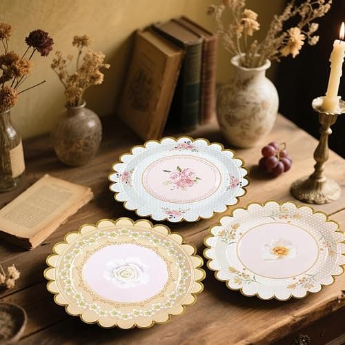 Xjoviative 48 PCS Vintage Floral Paper Plates 7 inch, Scalloped Flower Tea Party Plates Disposable Cake Dessert Plate for Birthday Bridal Shower Baby Shower Wedding Party Decorations (Floral) thumbnail 4