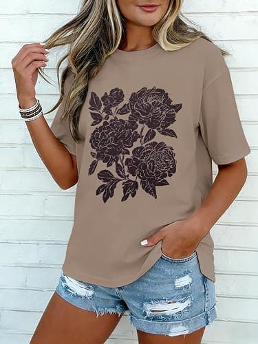 Oversized Tshirts for Women Summer Graphic Tees Casual Short Sleeve Tops | Summer Loose Casual Tee Workout Tops, Vintage Floral Shirts, Soft Baggy T Shirts, Crewneck Basic Tops thumbnail 5