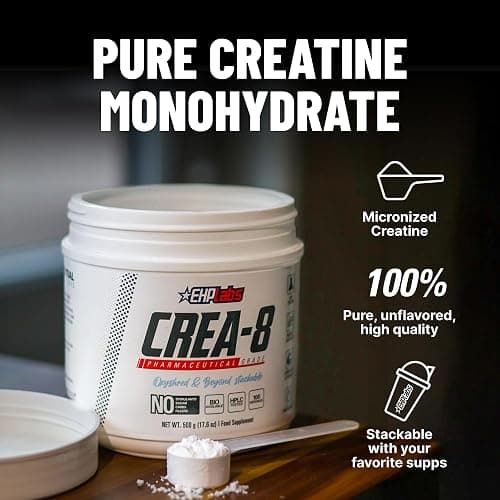 EHP Labs CREA-8 Micronized Creatine Monohydrate Powder - Unflavored Creatine Powder for Muscle Growth, Increased Strength, Enhanced Energy Output and Improved Performance - 100 Servings (500g) thumbnail 5