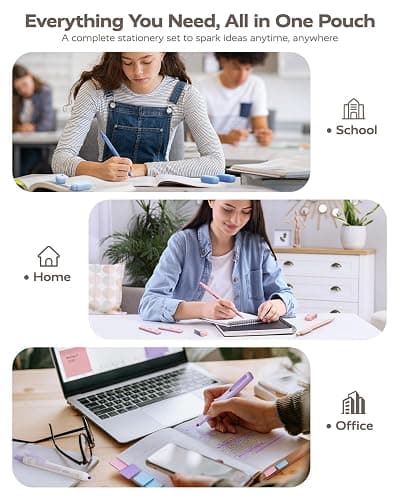 Four Candies Pink School Supplies with Case, Gel Pens with Black Ink, Correction Tapes, Pastel Highlighters, Mechanical Pencils, Sticky Notes, Index Post for Bible Study Stationary College Essentials thumbnail 9
