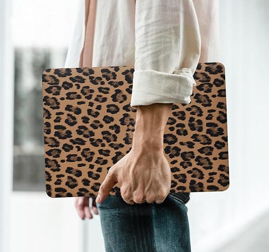 BYCeke Compatible with MacBook Air 13 inch Case 2022-2018 M1 A2337 A2179 A1932,Leather Leopard Print for Mac Air 13,Cheetah Case with Keyboard Cover for MacBook Air 13-inch Cow Pattern,Leopard Brown thumbnail 3