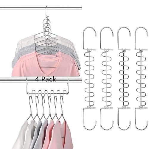 KLEVERISE 4 Pack Metal Space Saving Hangers, Stainless Steel Hangers Space Saving for Clothes, Magic Cascading Space Saving Closet Clothing Hanger Organizer Space Saver, College Dorm Essentials thumbnail 8