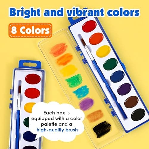 40 Pack Watercolor Paint Set Bulk,8 Colors Water Color Paint Set for kids with Paintbrush.Washable Watercolors Paint for Parties,Birthday Party Favor,Valentines for kids,Art Supplies and Classroom thumbnail 4