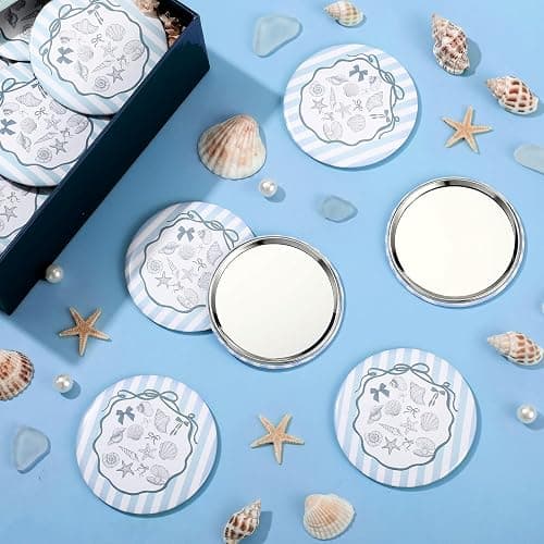 Wenqik 12 Pcs Shells Compact Mirrors, Beach Round Pocket Mirror Bulk, Mini Makeup Mirrors, Handheld Portable Mirror Gift for Women Girls Night Party Disco Party Favors Purse Travel thumbnail 2