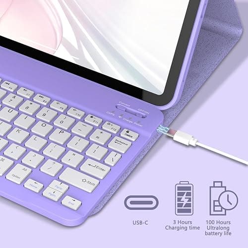 Ynaize for iPad 11th 10th Generation Case with Keyboard - Magnetic Wireless Detachable Keyboard Case Stand Folio Cover with Pencil Holder for iPad 11 inch A16 2025 & 10th Gen 10.9 inch 2022 (Purple) thumbnail 5
