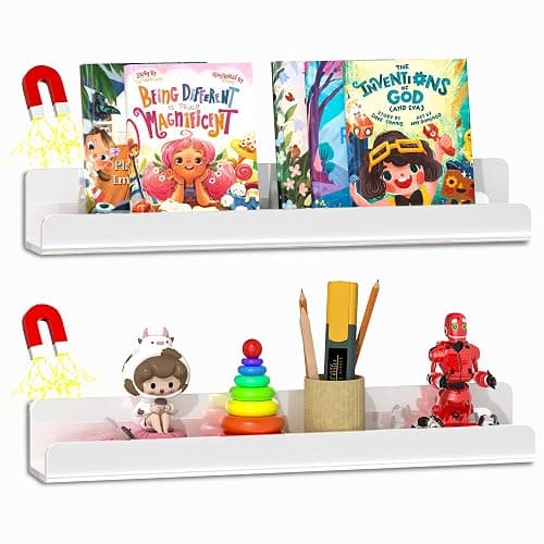FUCDTEFC 2 Pcs Magnetic Book Shelf for Whiteboard, Strong Adsorption Reusable Metal Bookshelf Book Display Holder for Teacher Kids Classroom Refrigerator Office White | Metal, Reusable, Bookshelf, Book Display, Holder, for Teacher Kids, Classroom, Refrigerator, Office, White - Image 1