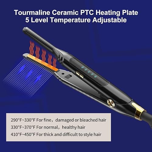 Mvxitanny Pencil Flat Iron 3/10'' Small Flat Irons for Short Hair,Pixie Cut & Bangs,Hair Straightener for Edge with LED Display,Travel Mini Hair Straightener with Dual Voltage,Auto Shut Off（Black） thumbnail 4