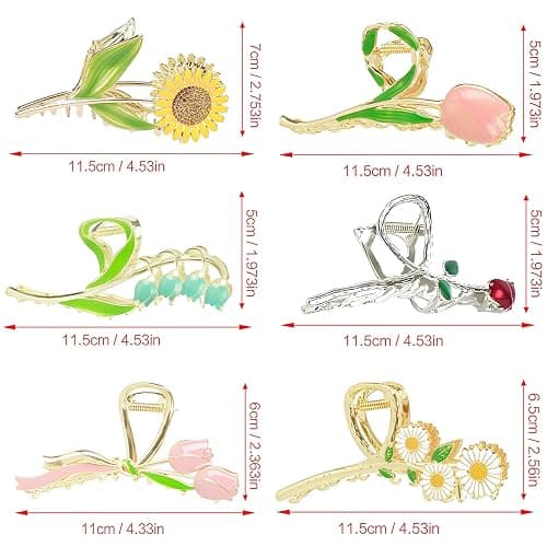 Flower Metal Hair Claw Clips 6 Pcs Cute Large Tulip NonSlip Hair Barrettes Strong Hold Hair Clamps Fashion Hair Accessories for Woman Girls with Long Thick Thin Curly Hair (A Style) thumbnail 3