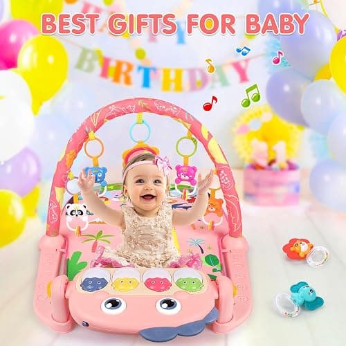 UMIKU Baby Play Mat Baby Tummy Time Mat Activity Center for Newborn Infant Piano Play Gym Mat Music & Light Babies Gifts Boy Girl for Babies 0-6 6-12 Months, Pink Dinosaur thumbnail 6