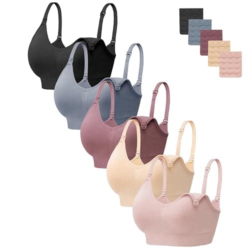 HBselect Women Maternity Bras 5 Pack Nursing Bras for Breastfeeding Seamless Pregnancy Sleep Bralette with Extra Extenders - Image 1