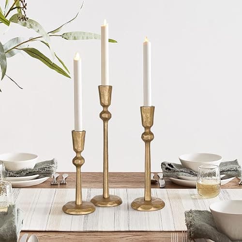 Antique Brass Iron Taper Candle Holder - Set of 3 Decorative Candle Stand, Candlestick Holder for Wedding, Dinning, Party thumbnail 6