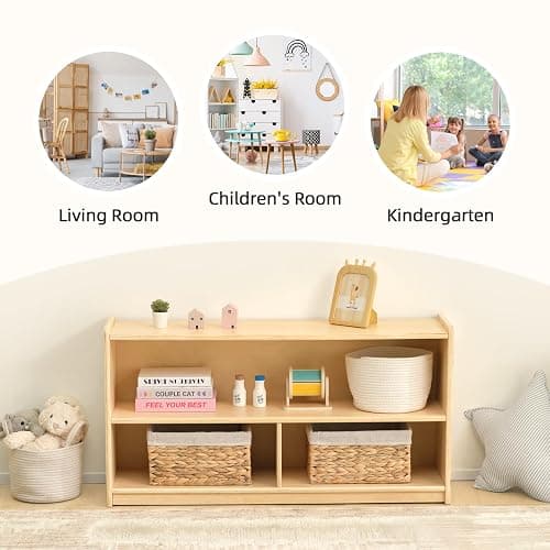 OOOK 2-Shelf Montessori Shelf Toy Organizers and Storage for Kids | FSC Plywood, 3-Section Wooden Storage Cabinet Shelves for Classroom, Kindergarten, Kids Room, Playroom, 44.6"W×11.7"D×23.6"H thumbnail 8
