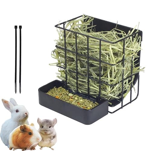 Rabbit Hay Feeder Guinea Pig Hay Feeder, Hay and Food Holder with Hook Heavy-Duty Metal Frame Hay Rack,for Bunny, Guinea Pigs,Chinchillas, Comes with Two Multifunctional Zippers-6.8x6.7x6.6inch - Image 1