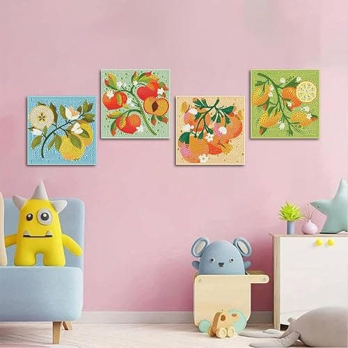 ICYANART 4 Pack Diamond Art Kits for Kids Fruit Gem Art Kit for Kids Ages 6-8-12 Small Diamond Art for Kids Gifts and Home Wall Decor 6x6inch thumbnail 2
