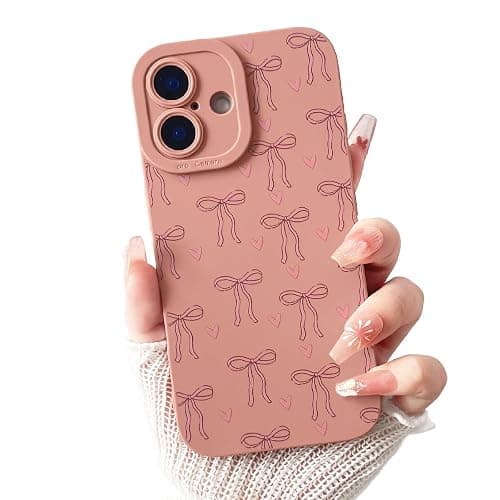 Lovmooful for iPhone 16 Plus Case Cute Ribbon Bowknot Heart-Pink | Compatible for iPhone 16 Plus Case,Cool Design,for Girls Women,Soft TPU,Shockproof,Protective,Girly - Image 1