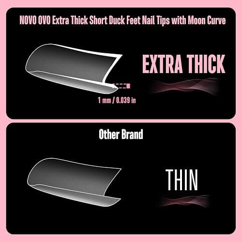 NOVO OVO Halloween Extra Thick Short Duck Feet Nail Tips with Moon Curve Full Cover Press on Acrylic, Clear Pre-Etched Matte Flare Wide French Soft Gel Fake False Nail Extension x 15 Sizes 240 pcs thumbnail 4