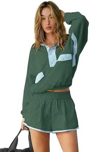 LAMISSCHE Work out Sets Gym for Women Sweatsuits 2 Piece Set Long Sleeve Top & Shorts Active Wear Sets with Pockets thumbnail 3