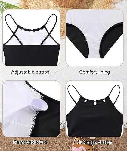 Cuddomper Girls Swimsuit One-Piece Bathing Suit with Mesh Cover Ups Adjustable Straps Cut Out Swimwear Size 7-16 thumbnail 6