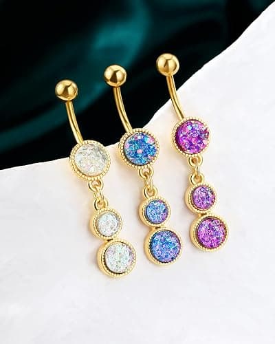 COCHARM Dangle Belly Button Rings Gold Belly Button Ring Dangling 14G 10MM Sparkly Gold Belly Navel Piercing Jewelry 316L Stainless Steel thumbnail 6