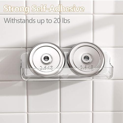 UDD Acrylic Clear Shower Caddy Adhesive Shelf, 2pc Plastic Shower Organizer with Self Adhesive Tape, No Drilling Wall Mount Shower Shelves for Bathroom Kitchen, Transparent thumbnail 6