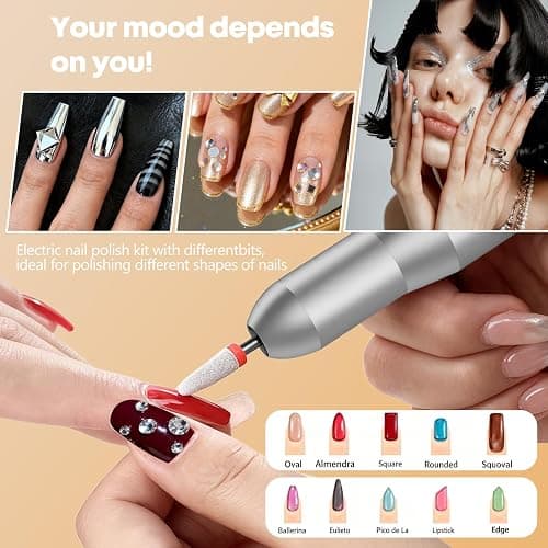 Professional Nail Drill Electric File, GEEZO 55000RPM Portable Cordless Nail Drill Machine with Bits, Rechargeable E File for Acrylic & Gel Nails, Manicure & Pedicure Tech Tool for Home Salon (White) thumbnail 6