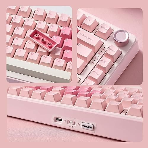 YUNZII B75 PRO Wireless Mechanical Keyboard,75% Gaming Keyboard Gasket Hot Swap Custom Keyboard with Knob,Pre-lubed Switches RGB,Bluetooth/Type-C/2.4G (Pink, Cocoa Cream V2 Switch) thumbnail 9