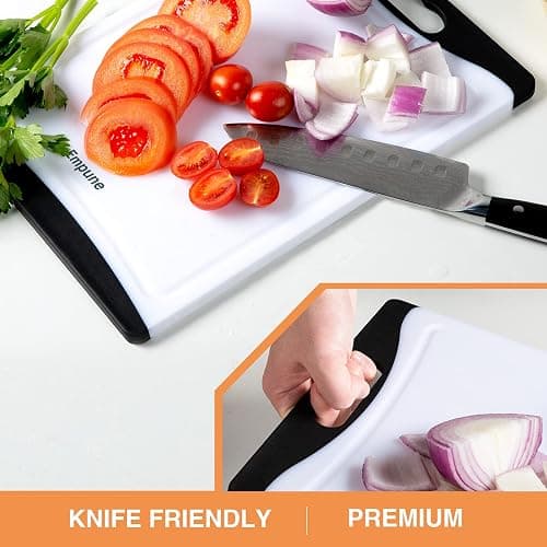 Extra Large Cutting Boards, Plastic for Kitchen (Set of 4) Dishwasher Chopping Board with Juice Grooves, Easy-Grip Handles, Black, Empune thumbnail 6