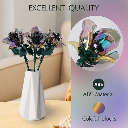 KIYOJIN Rose Flower Bouquet Building Set,Botanical Collection Rainbow Artificial Plant Compatible with Lego Gift for Adult Home Decor(Black 120pcs) thumbnail 3