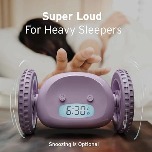 CLOCKY Extra Super Loud Alarm Clock for Heavy Sleepers Adults Kids Teens Bedroom, Move Jump Roll Run Away Easy to Set Smart Digital Alarm Clock Funny Gag Gift (Lavender) thumbnail 6