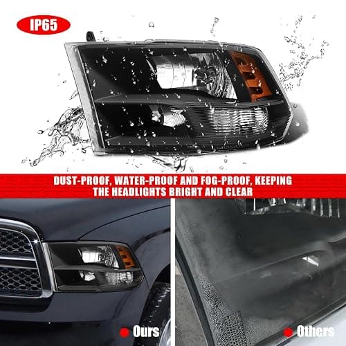 ADCARLIGHTS for 2009-2018 Dodge Ram Headlight Assembly compatible with 2009-2018 Ram 1500/2010-2018 Ram 2500 3500 Black Housing Amber Reflector Headlamp Replacement Left and Right thumbnail 7