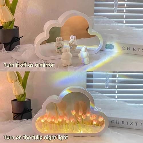 Yckeogln DIY Cloud Tulip Mirror Night Light, Simulation Flower Bedroom Cloud Tulip Table Lamp, Creative Home Decoration, Room Decor for Teen Girls(Pink) thumbnail 5