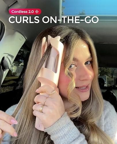 TYMO Cordless Automatic Curling Iron - TYMO CurlGo 1 Inch Beach Waves Rotating Curling Wand, Portable Hair Curlers for Travel, Dual Voltage & Rechargeable Curler for Women, Tangle-Free, Gold Blush thumbnail 4