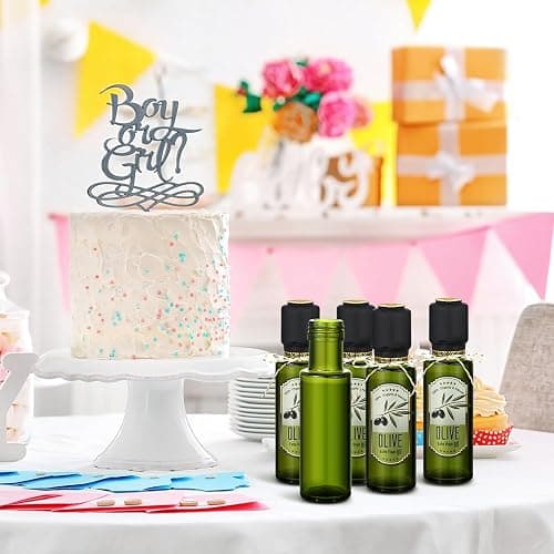 Reallnaive 40 Pcs 4 oz Mini Glass Olive Oil Bottles Empty Sauce Condiment Bottles with Dropper Inserts and Sticker Seals Caps for Gifts Kitchen (Olive Pattern,Dark Green) thumbnail 2