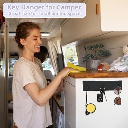 VIS'V Key Holder Wall Mount, Small Metal Self Adhesive Key Hanger with 3 Hooks, No Drilling, Extra Adhesive Strip, Black thumbnail 2