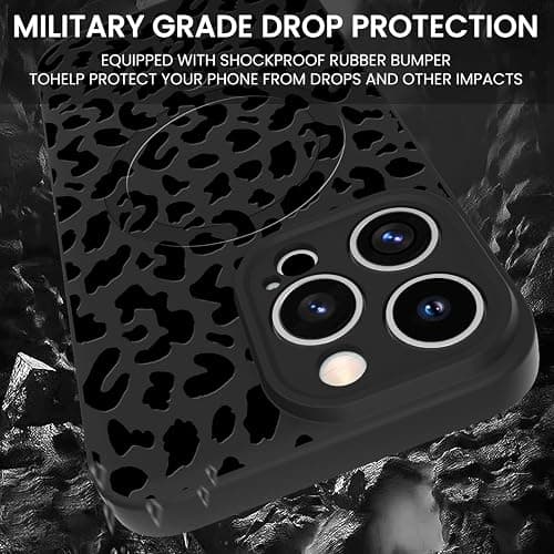 OOK Magnetic for iPhone 15 Pro Case, Silicone Black Leopard Cute Pattern, Compatible with MagSafe Cheetah Print Camera Protection Shockproof Slim Phone Case for 6.1inch, Black thumbnail 2