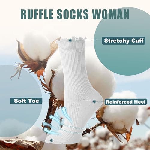 BISOUSOX Ruffle Socks Woman, White Boot Cozy Crew Cute Frilly Ankle Dress Socks for Women Girls Turn-Cuff Size 5 7-9 thumbnail 3
