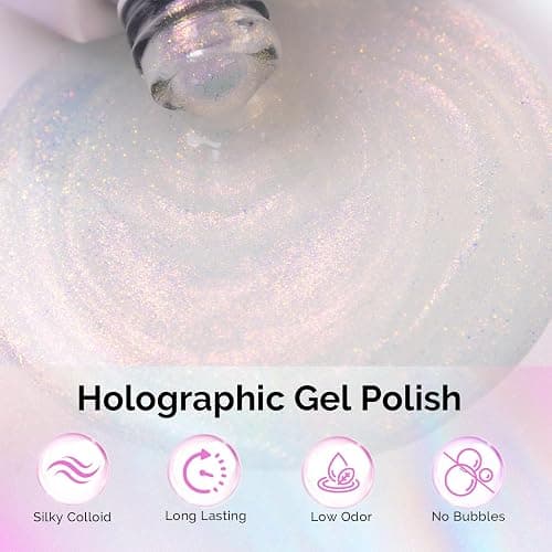 MelodySusie Shimmer Aurora Yellow Pink Gel Nail Polish, 0.5fl oz Soak Off UV LED Jelly Pink White Gel Polish Gift for Women Nail Art Manicure Salon DIY Nail Design Decoration at Home-G2608 thumbnail 3
